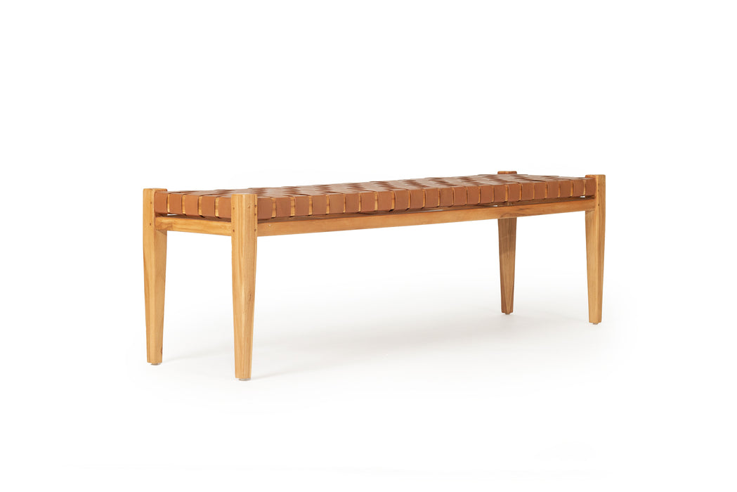 Altadena Woven Leather Bench - Tan