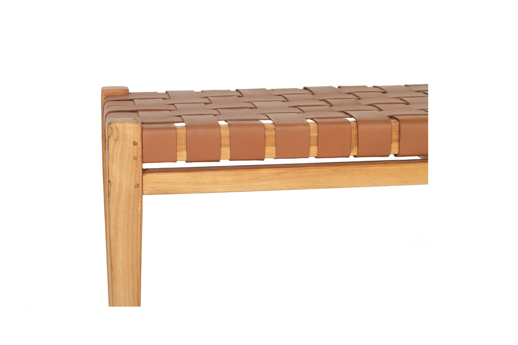 Altadena Woven Leather Bench - Tan