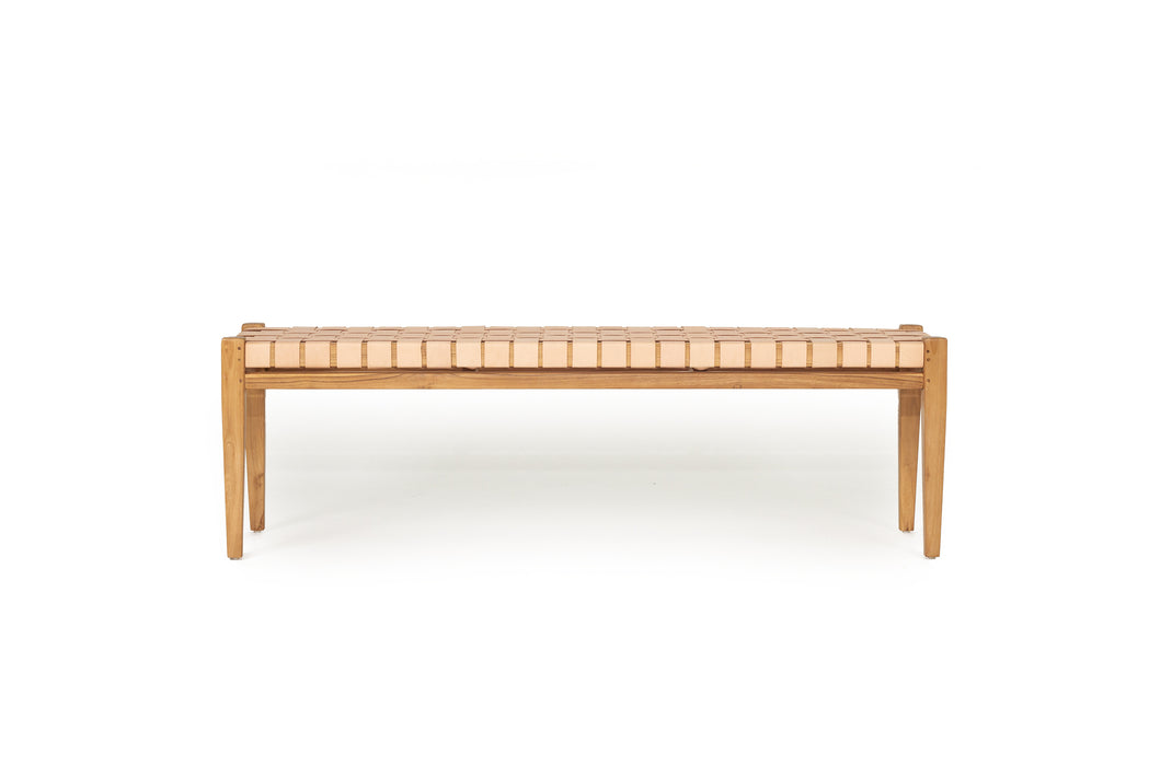 Altadena Woven Leather Bench - Nude