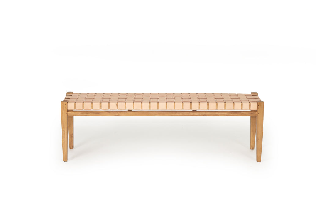 Altadena Woven Leather Bench - Nude