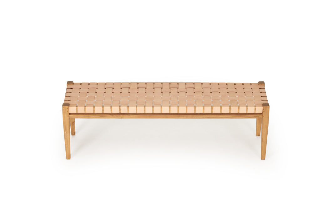 Altadena Woven Leather Bench - Nude