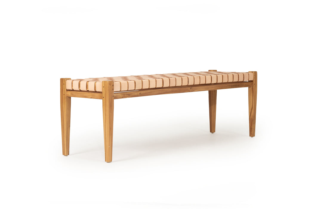 Altadena Woven Leather Bench - Nude