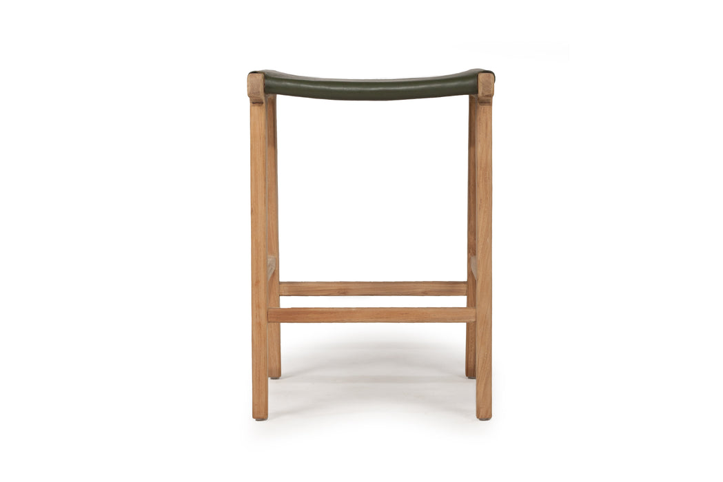 Altadena Leather Saddle Stool - Flat - Olive