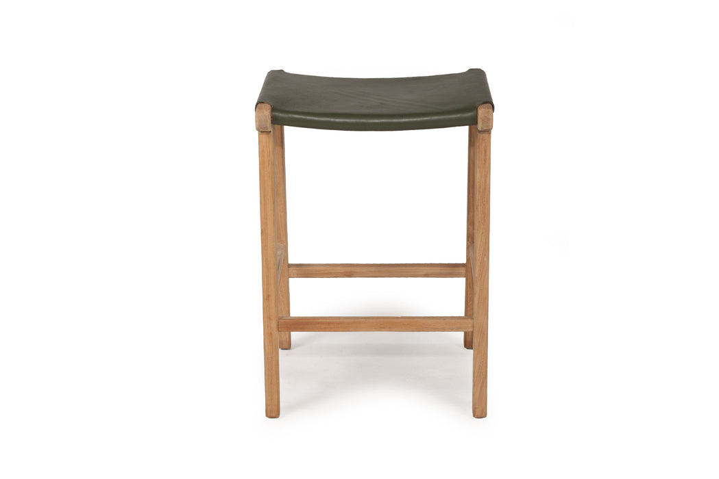 Altadena Leather Saddle Stool - Flat - Olive