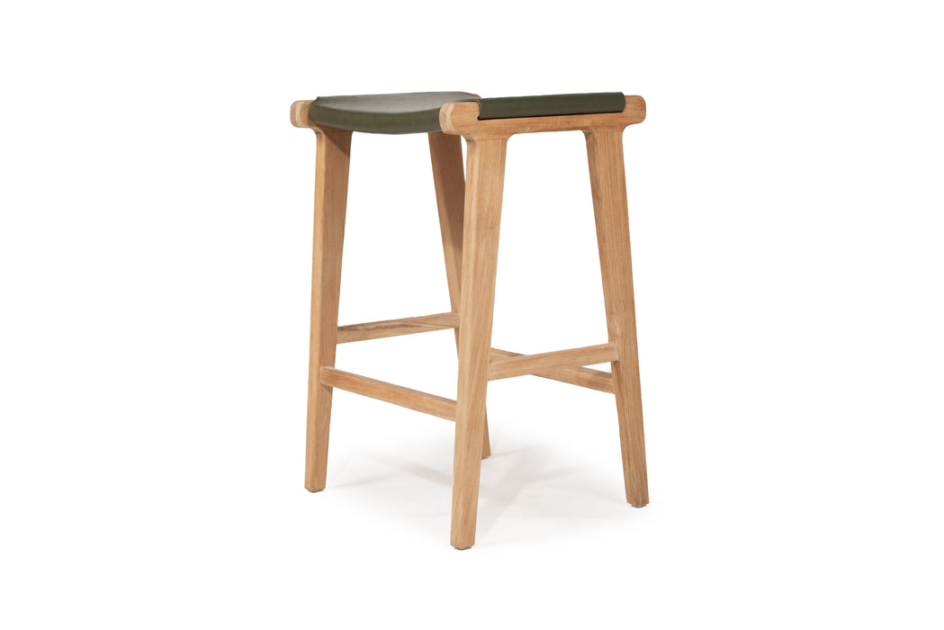 Altadena Leather Saddle Stool - Flat - Olive