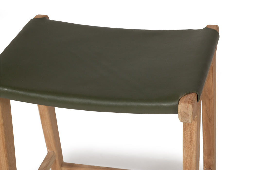 Altadena Leather Saddle Stool - Flat - Olive