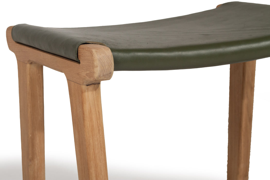 Altadena Leather Saddle Stool - Flat - Olive