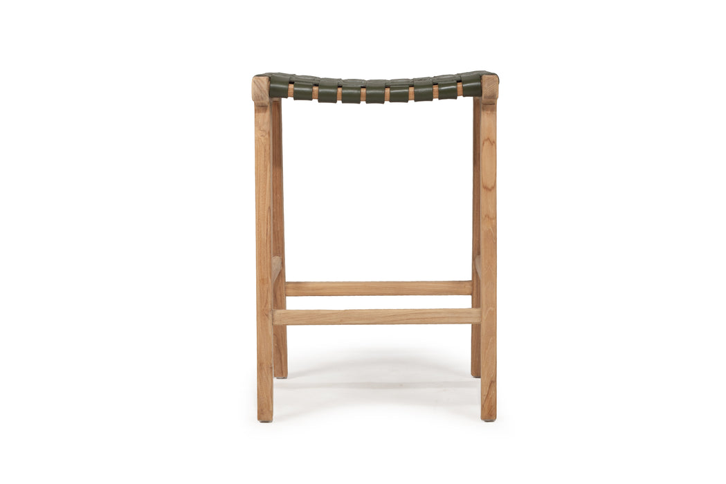 Altadena Leather Saddle Stool - Woven - Olive