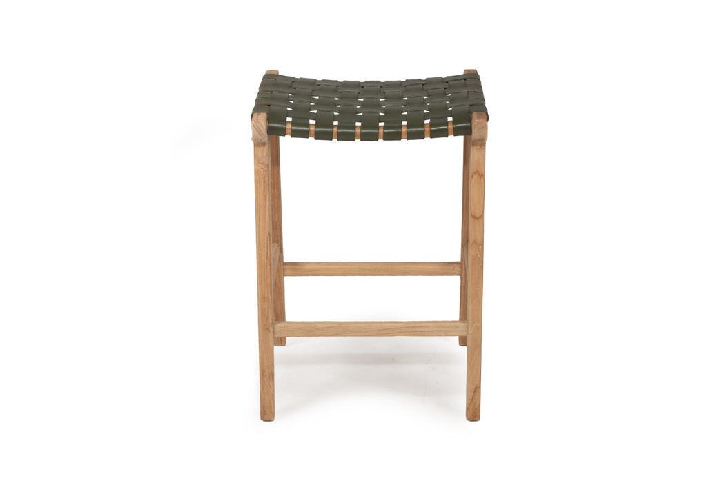 Altadena Leather Saddle Stool - Woven - Olive