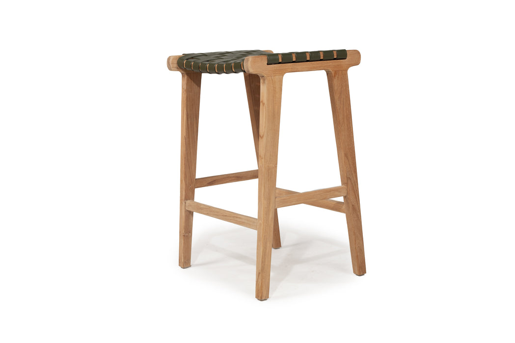 Altadena Leather Saddle Stool - Woven - Olive