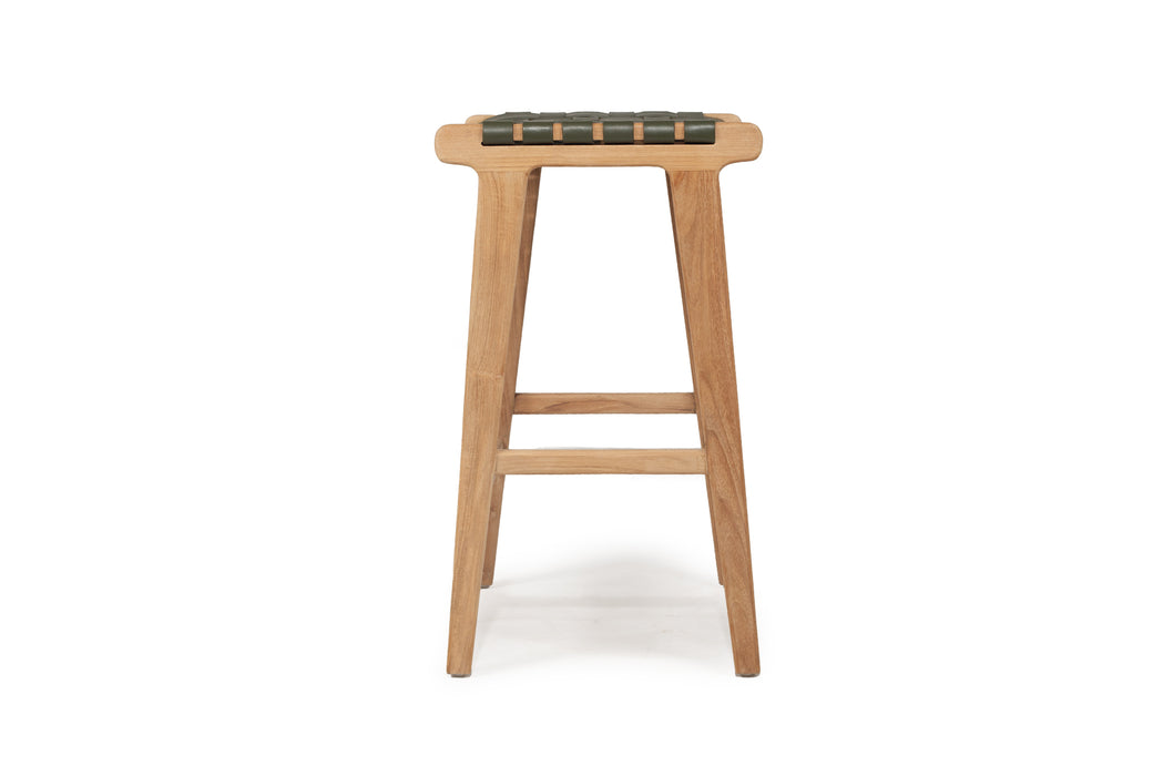 Altadena Leather Saddle Stool - Woven - Olive