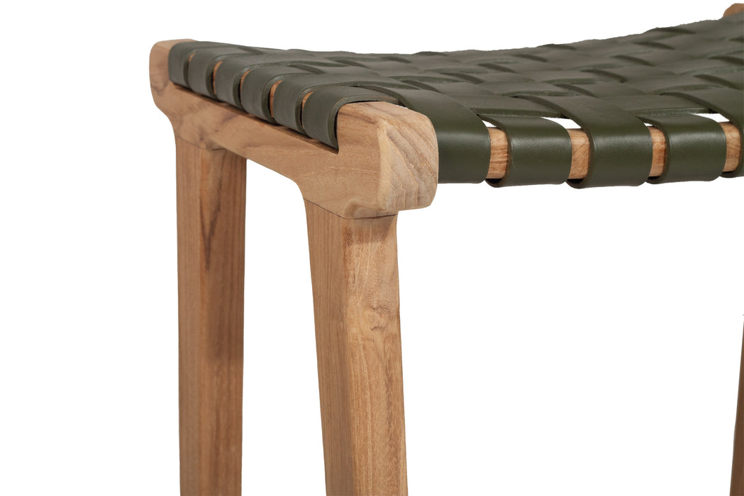 Altadena Leather Saddle Stool - Woven - Olive