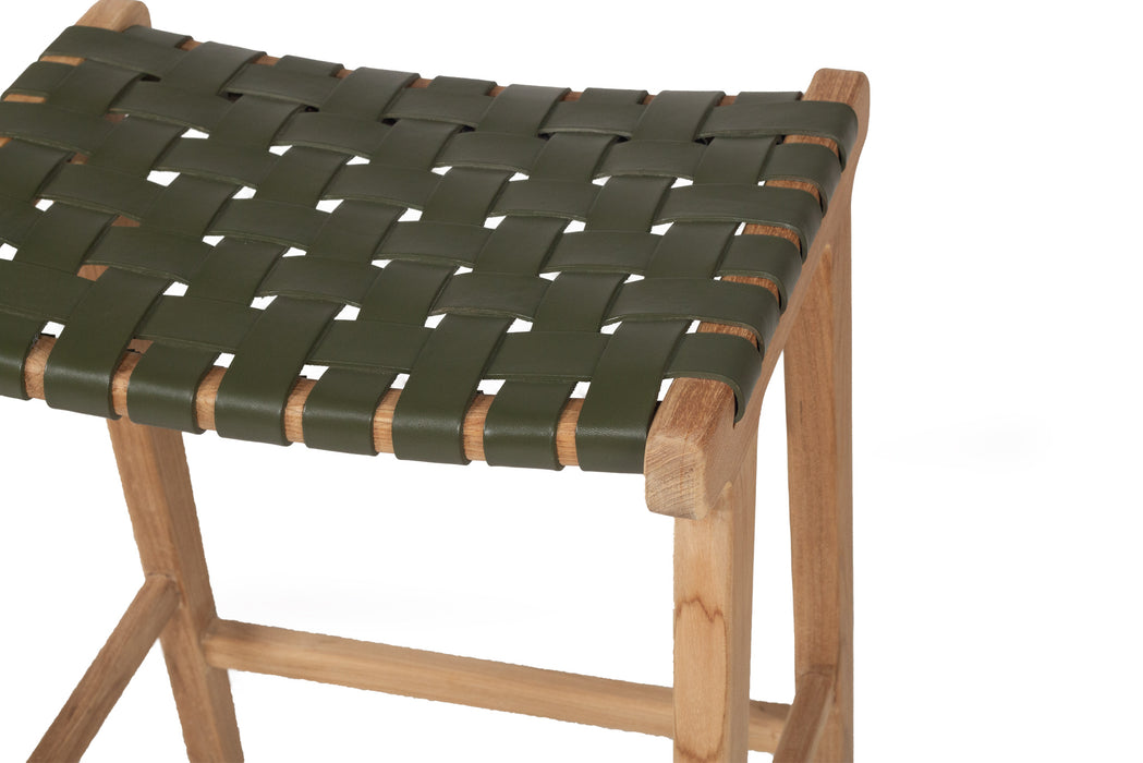 Altadena Leather Saddle Stool - Woven - Olive