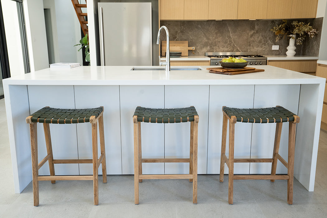 Altadena Leather Saddle Stool - Woven - Olive