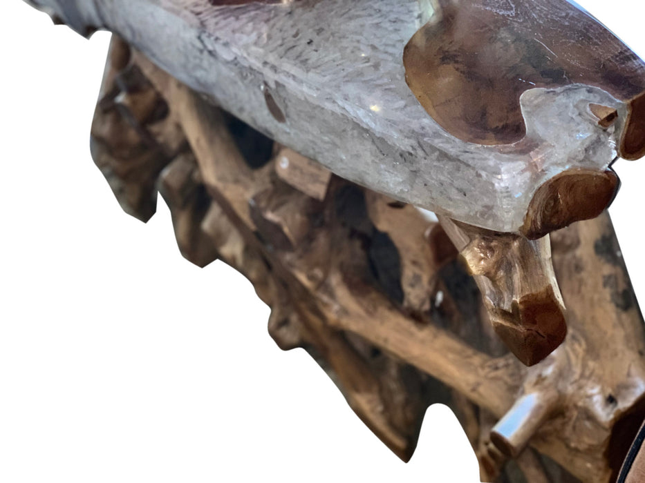 Natural Teak Root Wood Console Table With Resin Top