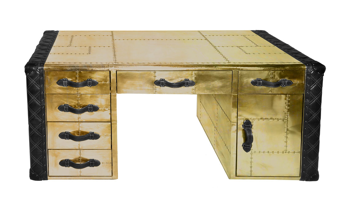 Piper Aztec Brass And Black Leather Desk