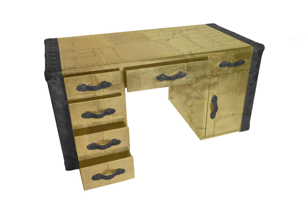 Piper Aztec Brass And Black Leather Desk