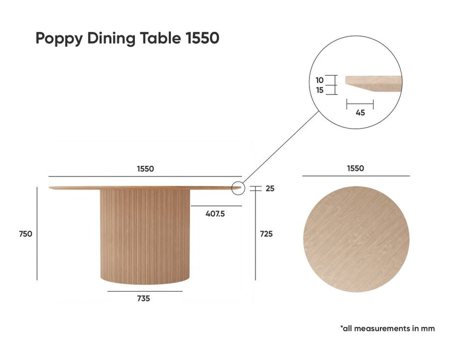 Poppy Dining Table - Natural - 155cm