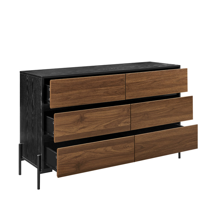 6 Drawer Chest In Black & Walnut