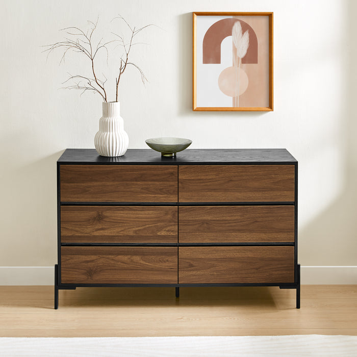 6 Drawer Chest In Black & Walnut