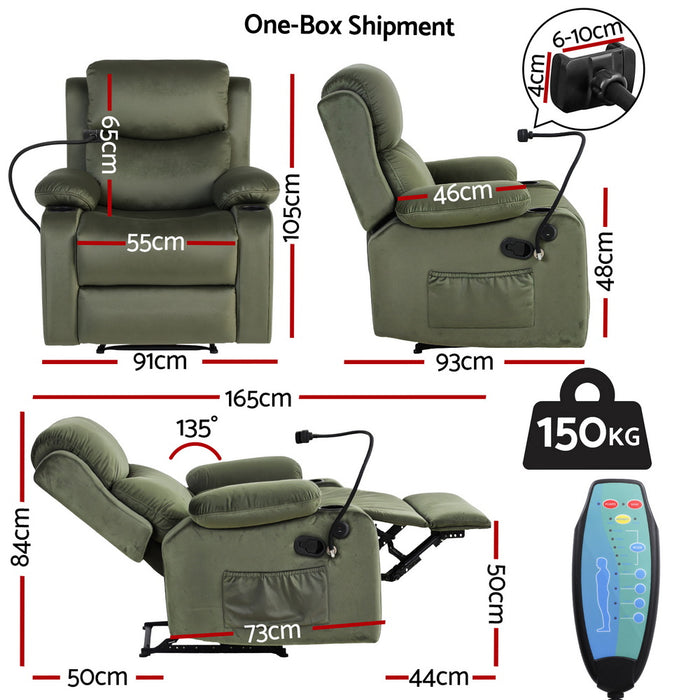 Artiss Recliner Chair Heated Massage Chair with Phone Holder Velvet
