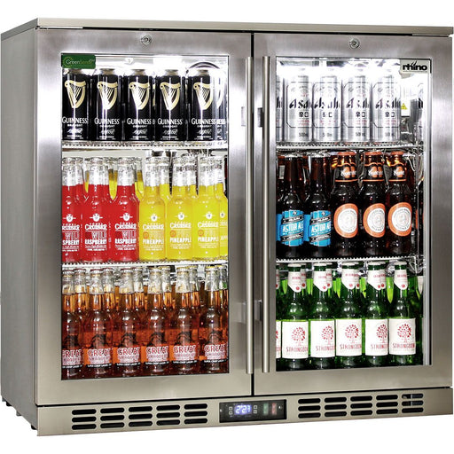 Rhino Stainless Steel 2 Door Heated Glass Bar Fridge (Model: SG2H-HD)