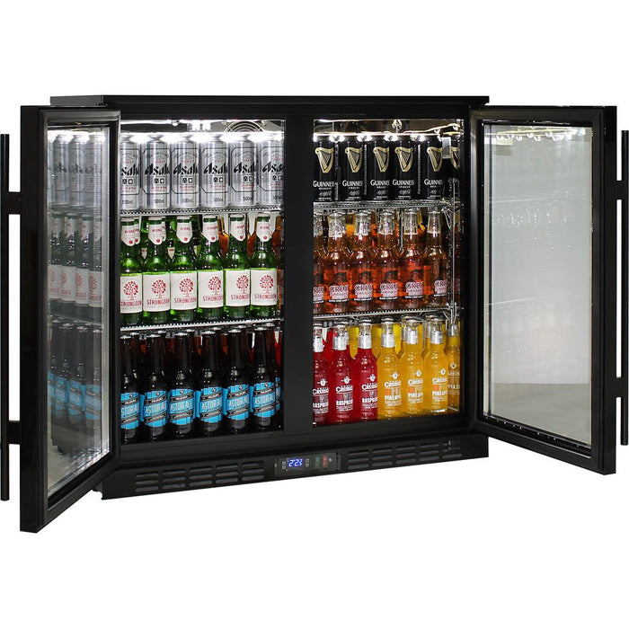 Rhino Commercial Under Bench Black Glass Double Door Bar Fridge Energy Efficient (Model: SG2H-B)