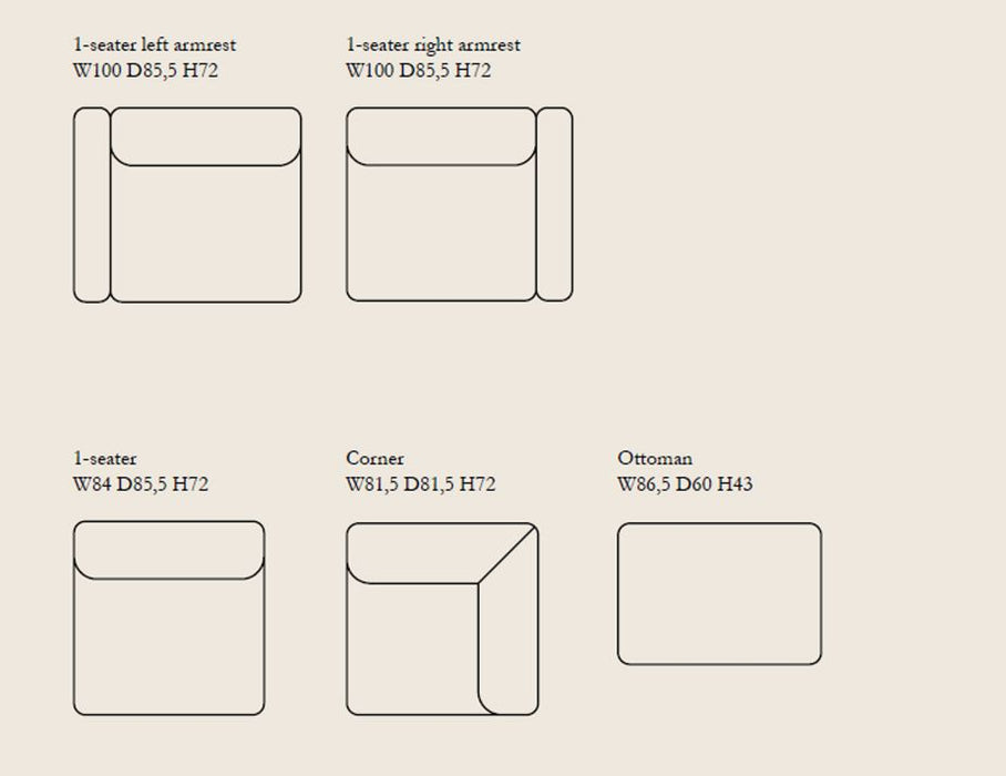 Atticus Modular Sofa Section - Right Arm - Oyster Grey Fabric