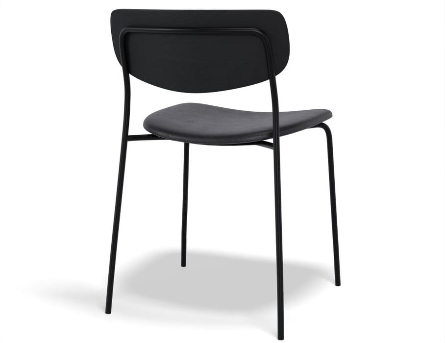 Rylie Chair - Padded Seat with Black Backrest - Black Vegan Leather Seat