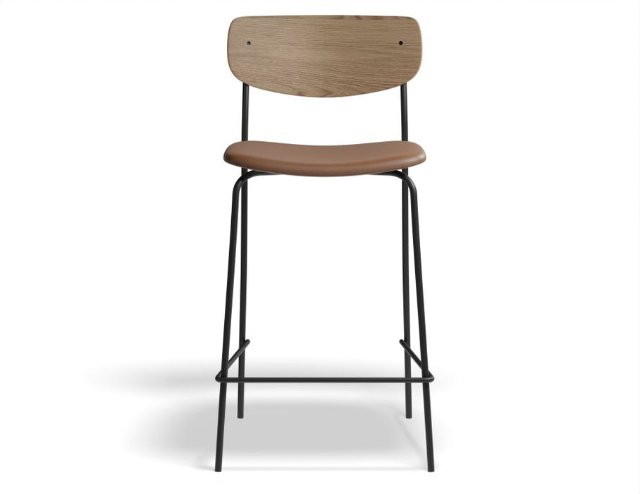 Rylie Stool - Padded Seat with Natural Backrest - 65cm Kitchen Height - Tan Vegan Leather Seat