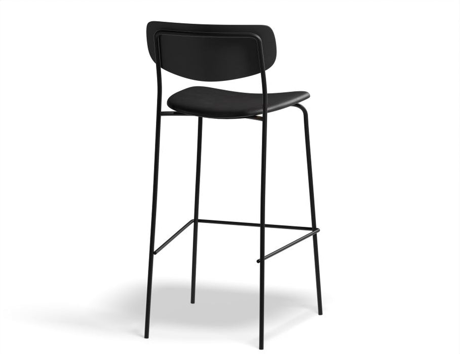 Rylie Stool - Padded Seat with Black Backrest - 65cm Kitchen Height - Black Vegan Leather Seat