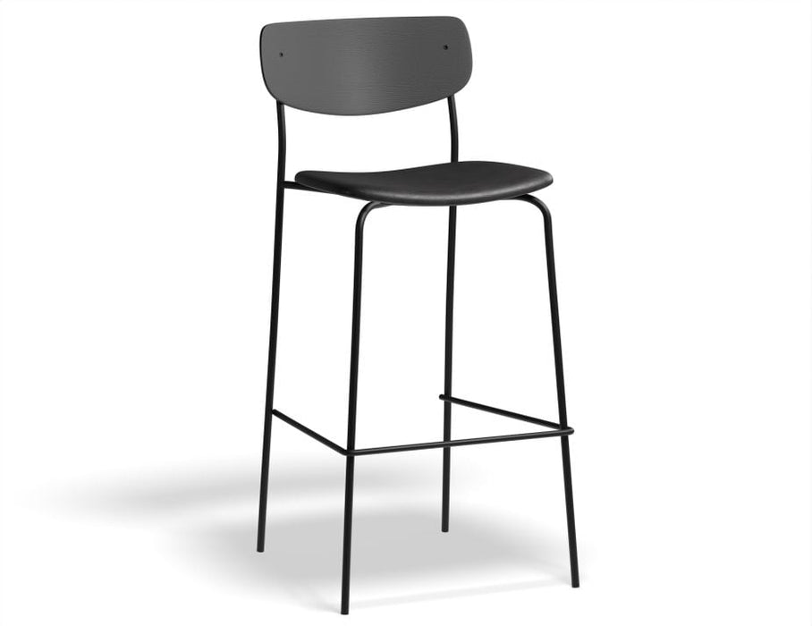 Rylie Stool - Padded Seat with Black Backrest - 65cm Kitchen Height - Tan Vegan Leather Seat