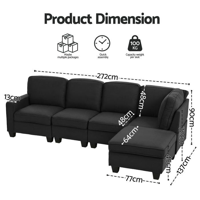 Artiss Modular Sofa Chaise Set 5-seater Dark Grey