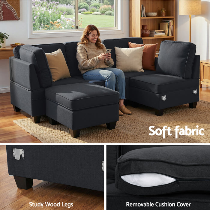 Artiss Modular Sofa Chaise Set 5-seater Dark Grey