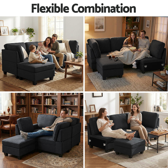 Artiss Modular Sofa Chaise Set 5-seater Dark Grey