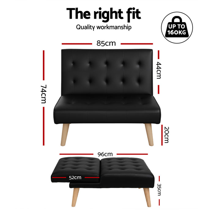 Artiss Sofa Bed Couch 2 Seater Lounge Fabric Black