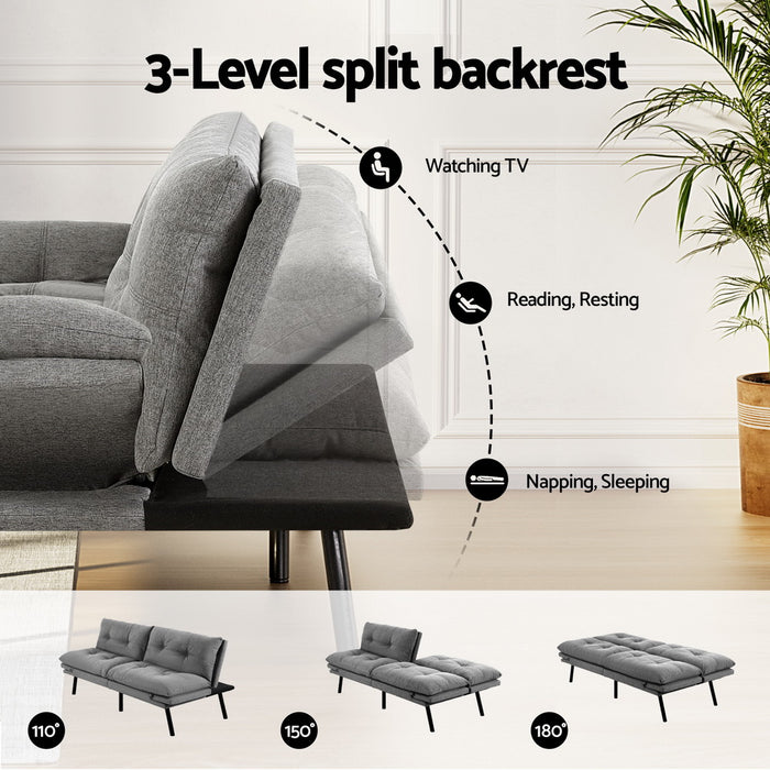 Artiss Sofa Bed Convertible 3 Seater Couch Recliner Lounge Chair Fabric Grey