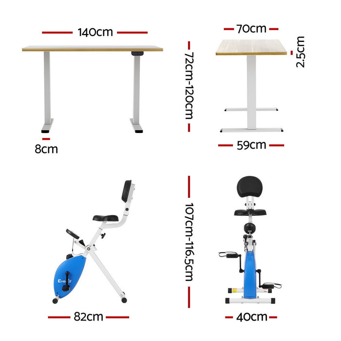 Artiss Under Desk Folding X-Bike with 140cm Automatic Standing Desk Magnetic Resistance Oak
