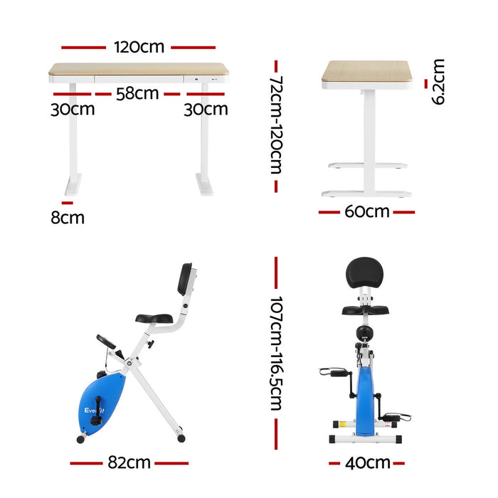 Artiss Under Desk Folding X-Bike with 120cm Automatic Standing Desk Magnetic Resistance Oak