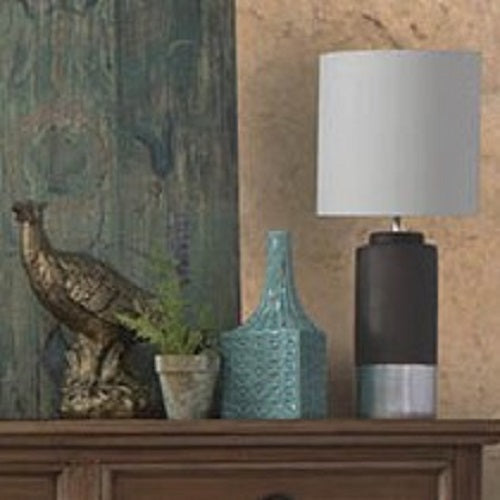 Zane Concrete Table Lamp Silver trim drum shade