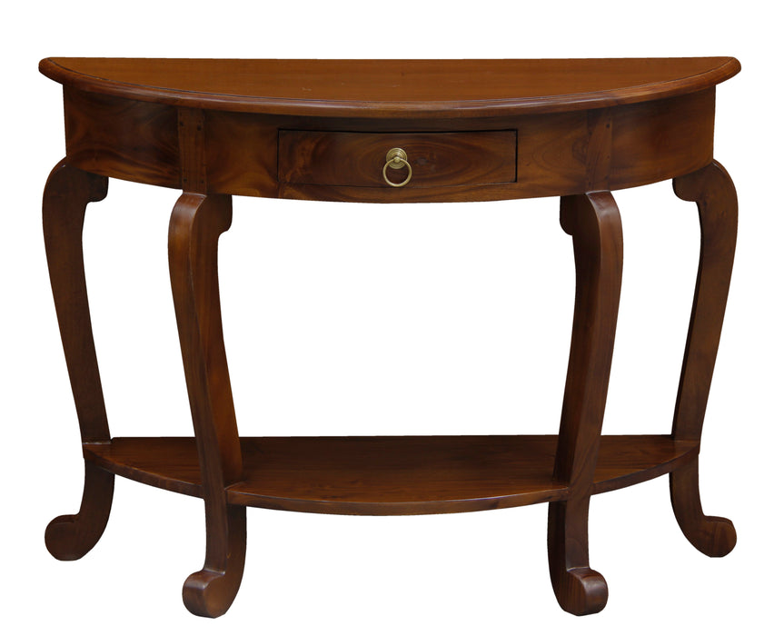 Cabriole Leg 1 Drawer Half Round Sofa Table (Mahogany)