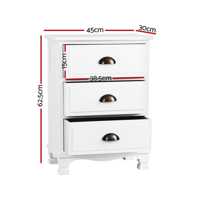 Artiss 2x Bedside Table 3 Drawers Vintage - THYME White