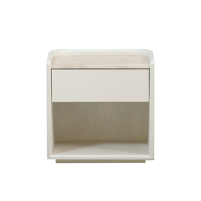 Sorell 50cm Travertine Bedside Table - Ivory Oat
