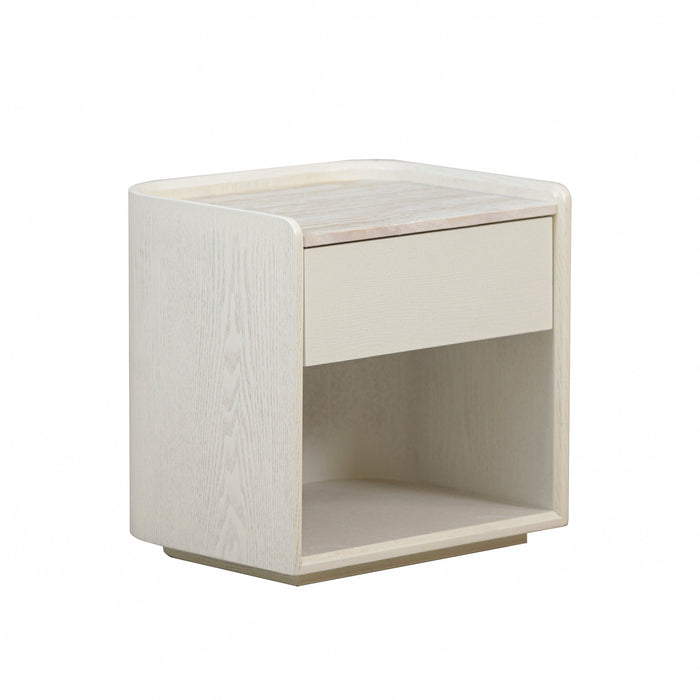 Sorell 50cm Travertine Bedside Table - Ivory Oat