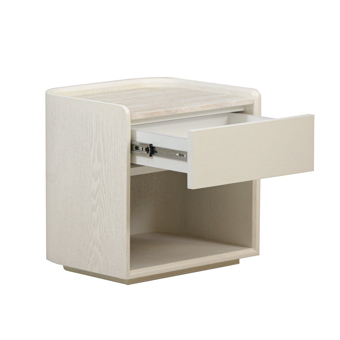 Sorell 50cm Travertine Bedside Table - Ivory Oat