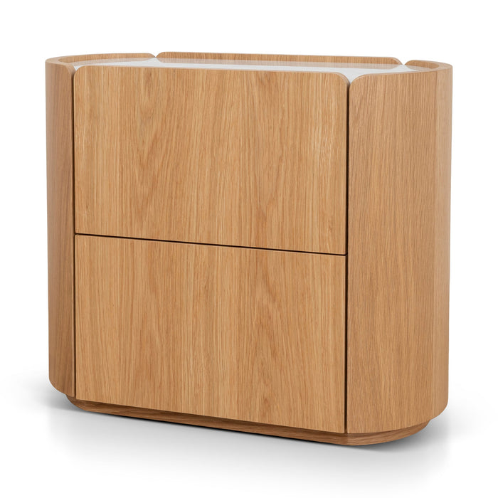 Arnar 60cm Bedside Table - Natural Oak with Marble Top