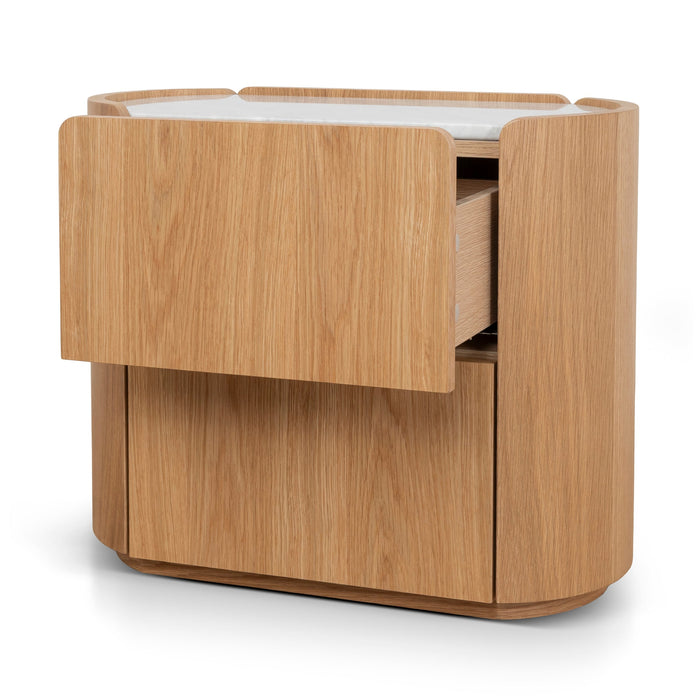 Arnar 60cm Bedside Table - Natural Oak with Marble Top
