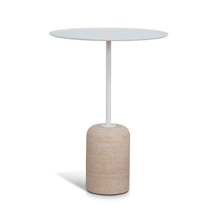 Pravina 45cm Matte White Side Table - Travertine