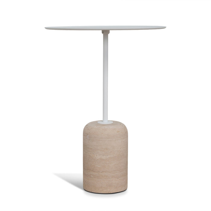 Pravina 45cm Matte White Side Table - Travertine