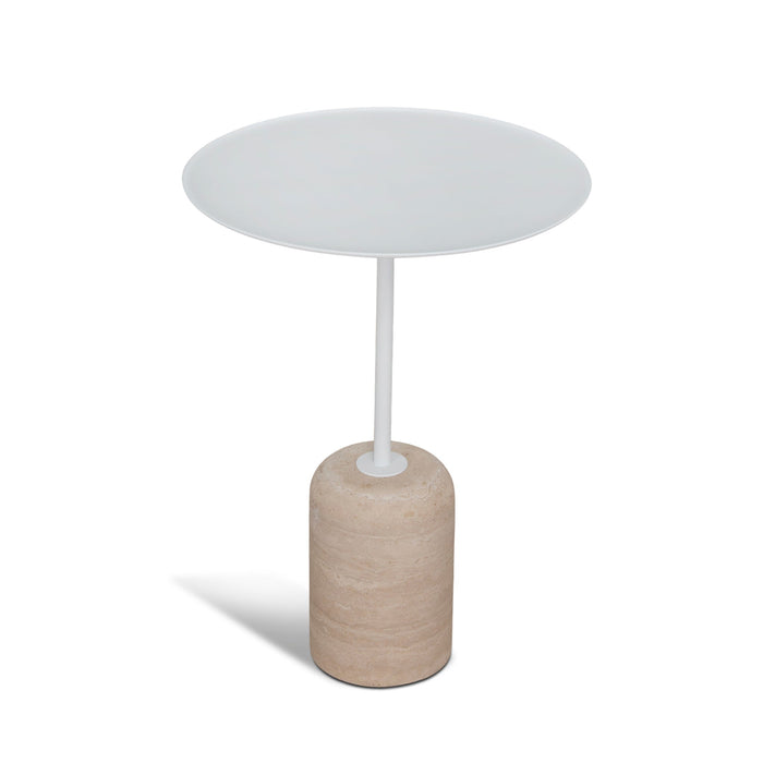 Pravina 45cm Matte White Side Table - Travertine